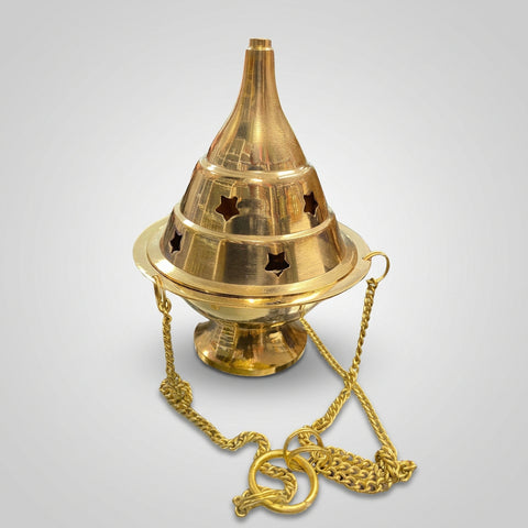 Designed hanging brass incense burner with chain, view 3
