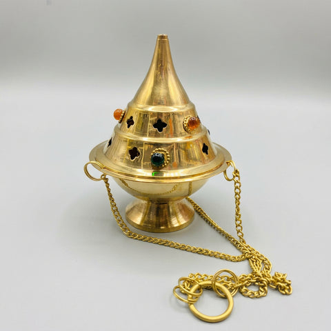 Hanging Brass Burner with Beads - Incense Pro
