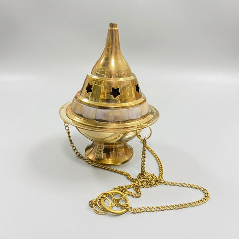 Hanging Brass Burner with Mother of Pearl - Incense Pro