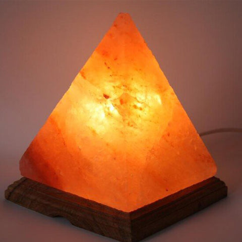 Himalayan Pyramid Salt Lamp hand-carved authentic crystal for negative ion generation and home wellness decor.