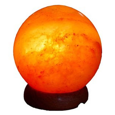 Himalayan Salt Lamp Sphere Globe Shape emitting warm amber glow for air purification and meditation space decor.