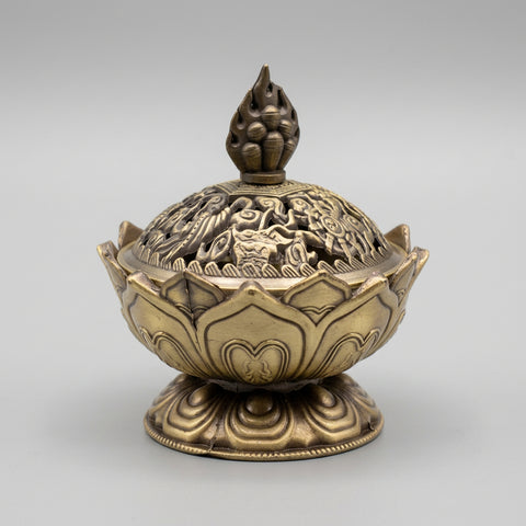 Brass color lotus incense burner, view 4