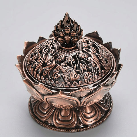Rose gold lotus brass incense burner, view 3