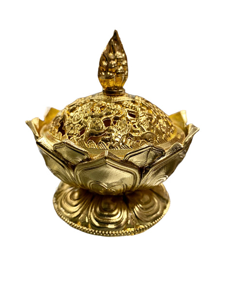 Lotus Brass incense burner with sacred lotus flower form in traditional brass