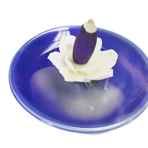 Lotus Ceramic backflow incense burner with sacred lotus petal mist cascading display