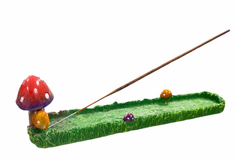 Mushroom Garden incense burner with whimsical enchanting forest mushroom scene