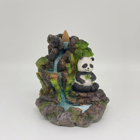 Panda in waterfall backflow incense burner, view 3