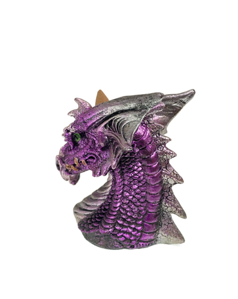 Purple Dragon Head backflow incense burner with mystical dark purple dragon and cascading mist