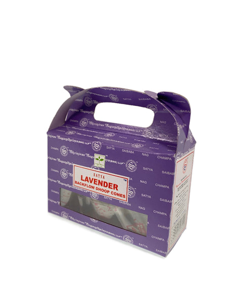 Satya Waterfall Backflow Incense Cones with aromatic smoke flowing downward like a waterfall.
