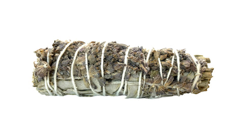 White Sage with Lavender Flower Bundle hand-tied with natural twine for smudging and aromatherapy rituals.