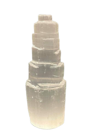 White Selenite tower crystal in small size for space cleansing, meditation, and healing rituals.