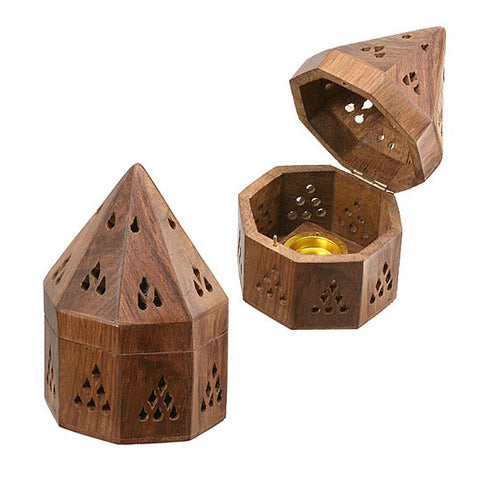 Wooden Cone incense burner in natural wood with unique grain for incense cones